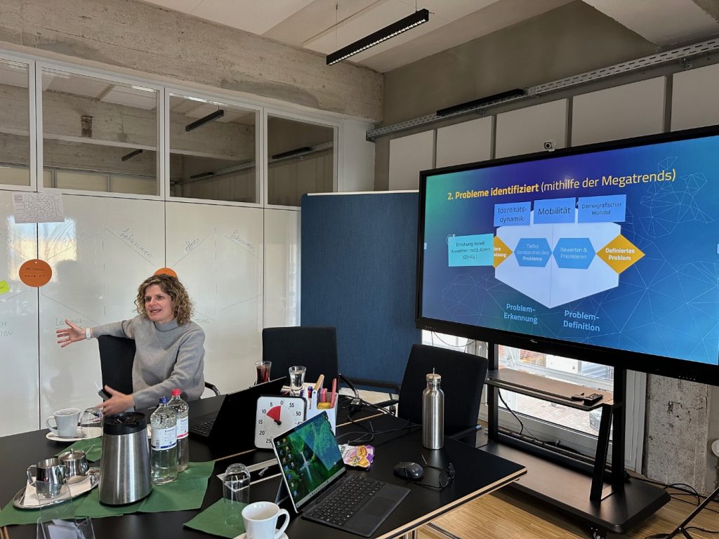 Moderation des Workshops vor dem Bildschirm mit der Problemdefinition